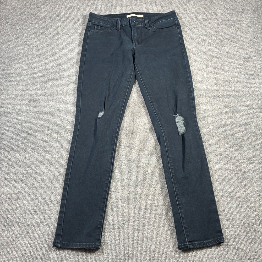 Levi's 711 Skinny Jeans Womens 26 Black Distressed Mid Rise Stretch Denim